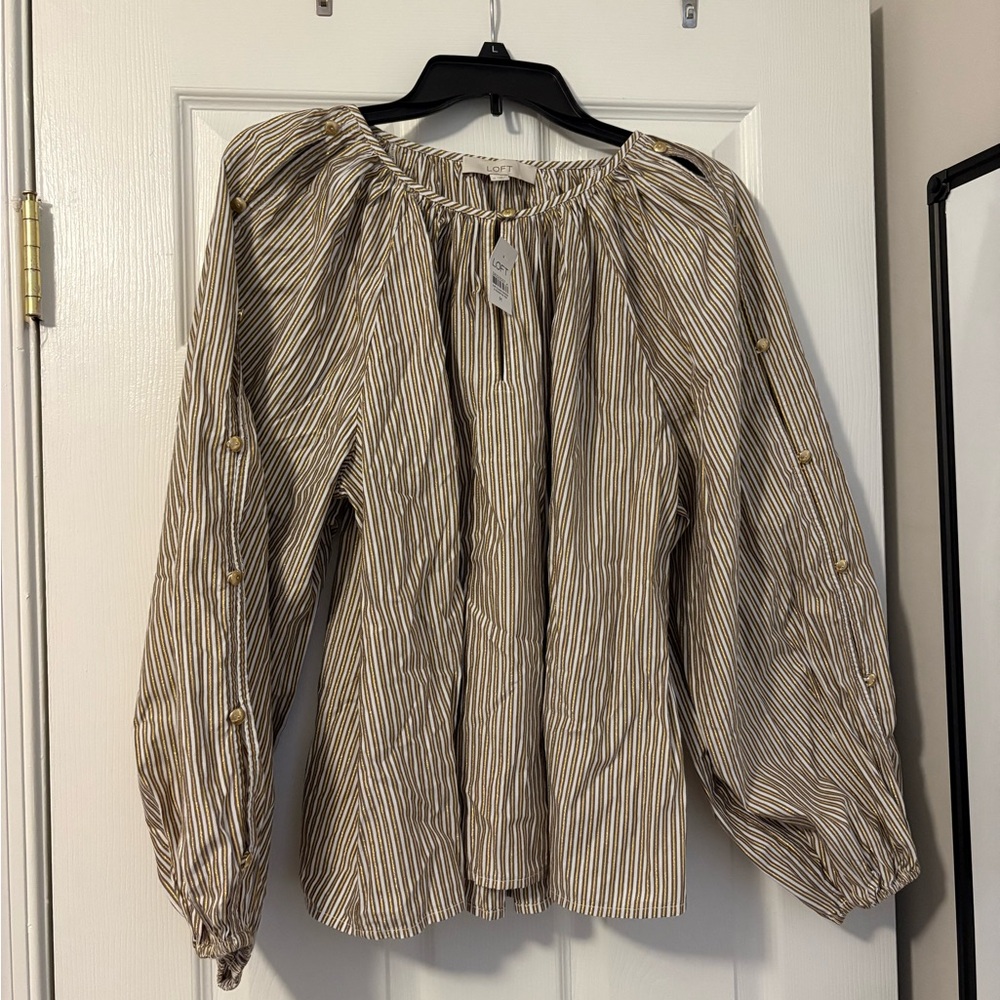 LOFT Shimmer Striped Button Sleeve Blouse